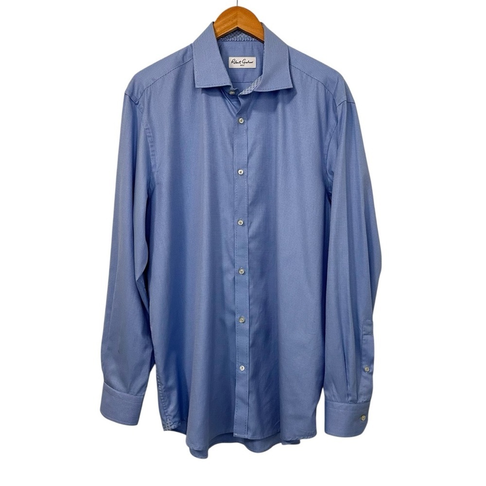 Robert Graham Mens Button Up Long Sleeve Shirt Blue Sz 44/ 17.5 100% Cotton